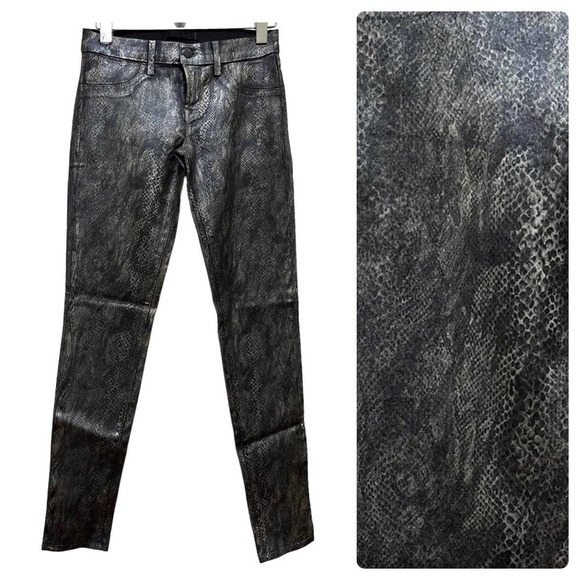J. Brand Black Golden Snakeskin Coated Legging Jean Size 26 Edgy Club Night Life - Picture 4 of 12